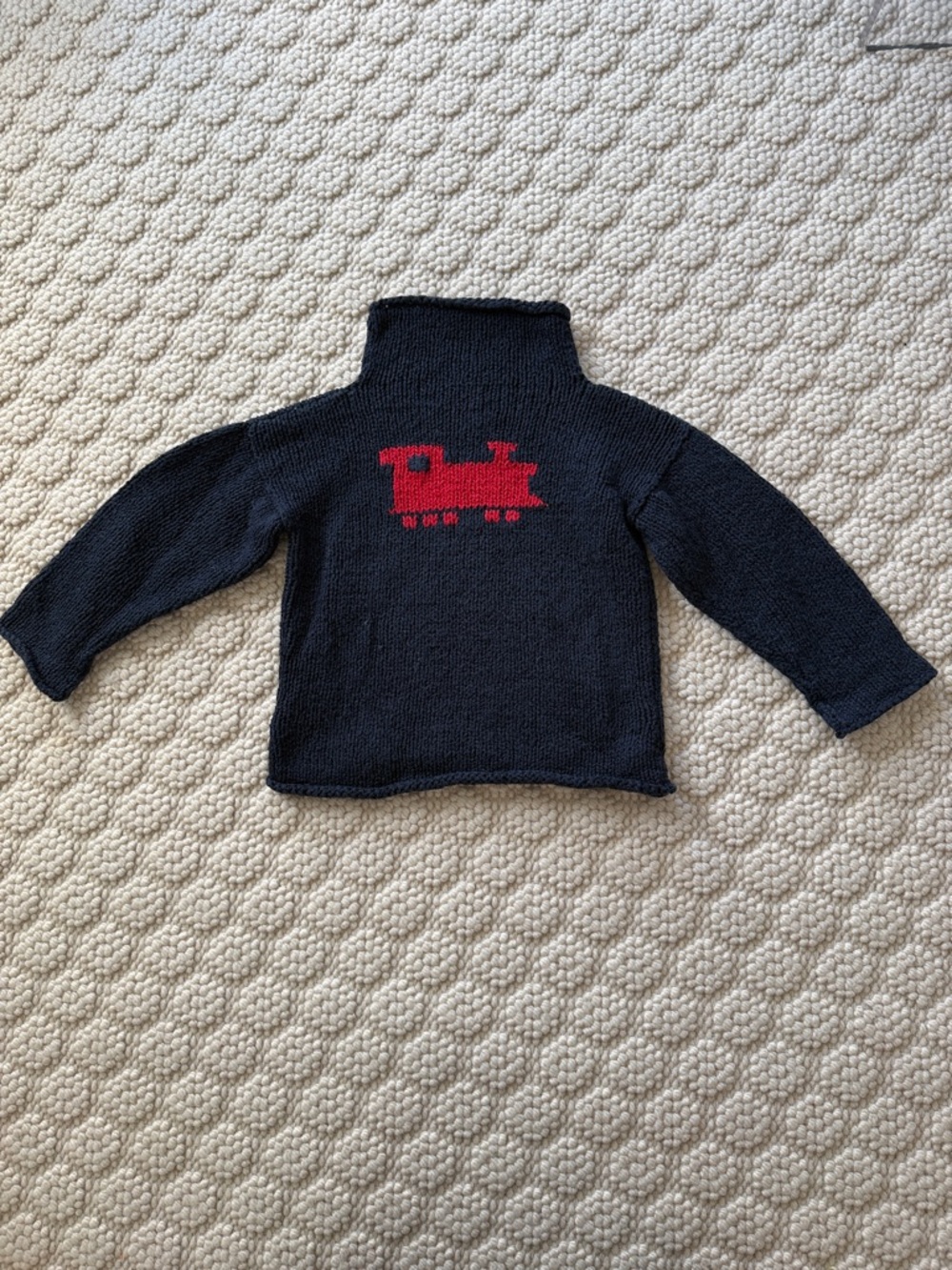 Children's Navy Rollneck Sweater with Red Train Graphic